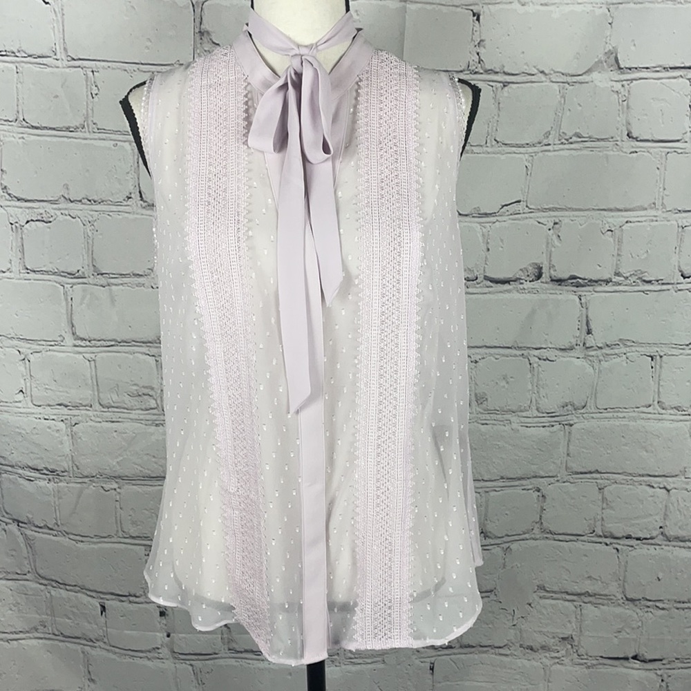 NWOT WHBM Light Purple Sheer Lace Tank Top Blouse Tie Neck Sz 8